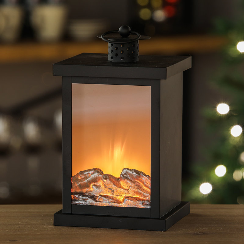 Millwood Pines Faux Fireplace LED Metal Lantern & Reviews Wayfair